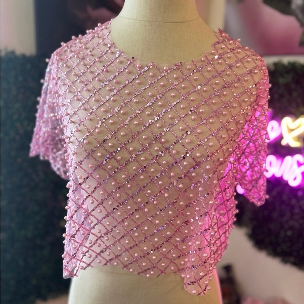 Chic Pink Beaded Women's Blouse